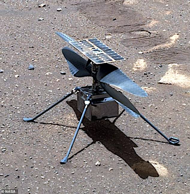 Due to the rotor damage and because it has no wheels, Ingenuity is stuck on the spot, unable to move. Pictured here on April 6, 2021, its third day of deployment on Mars