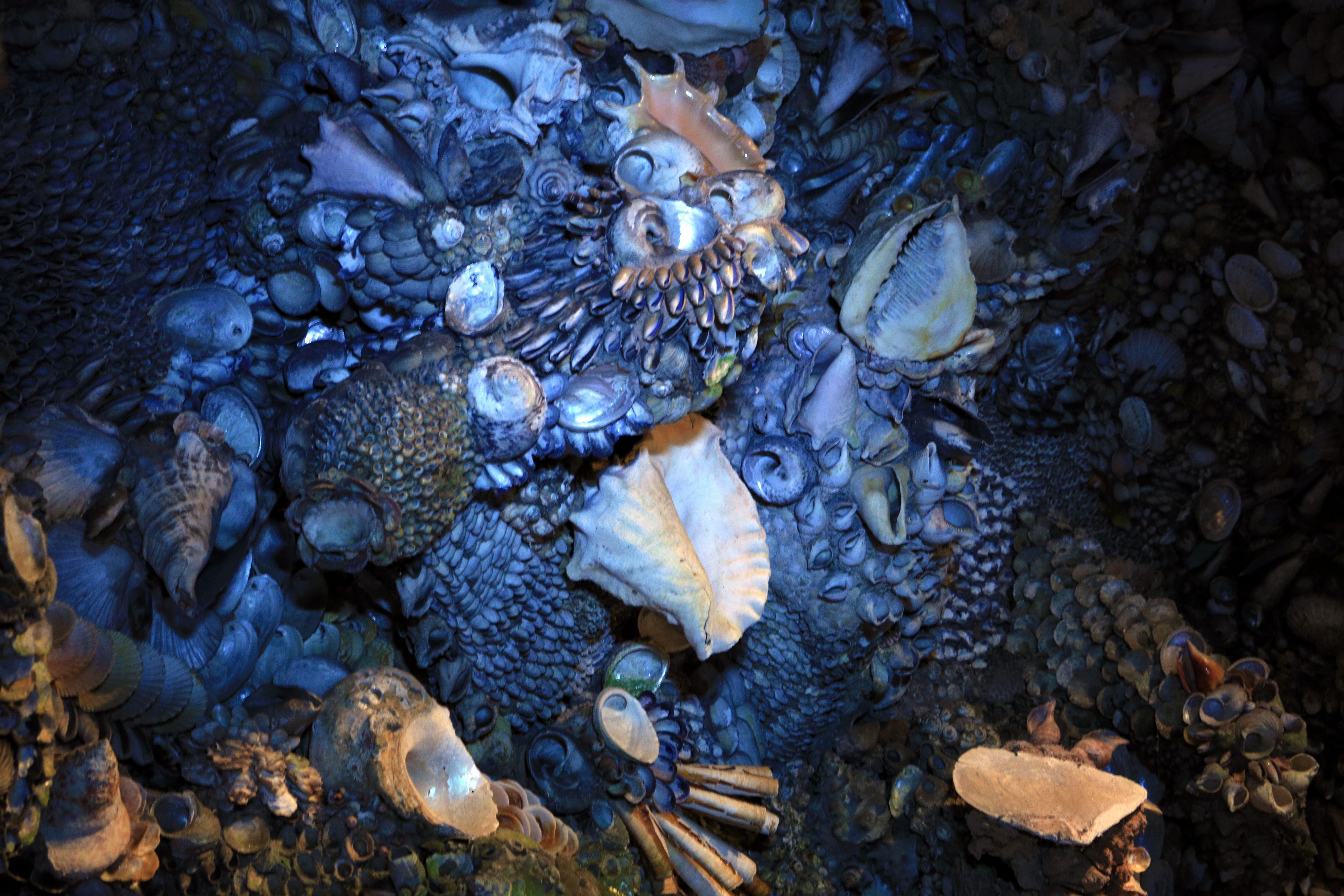 The grotto is lined with shells from all over the world and Bristol Diamond quartz