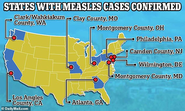 The highlighted states have had cases of measles recorded this year