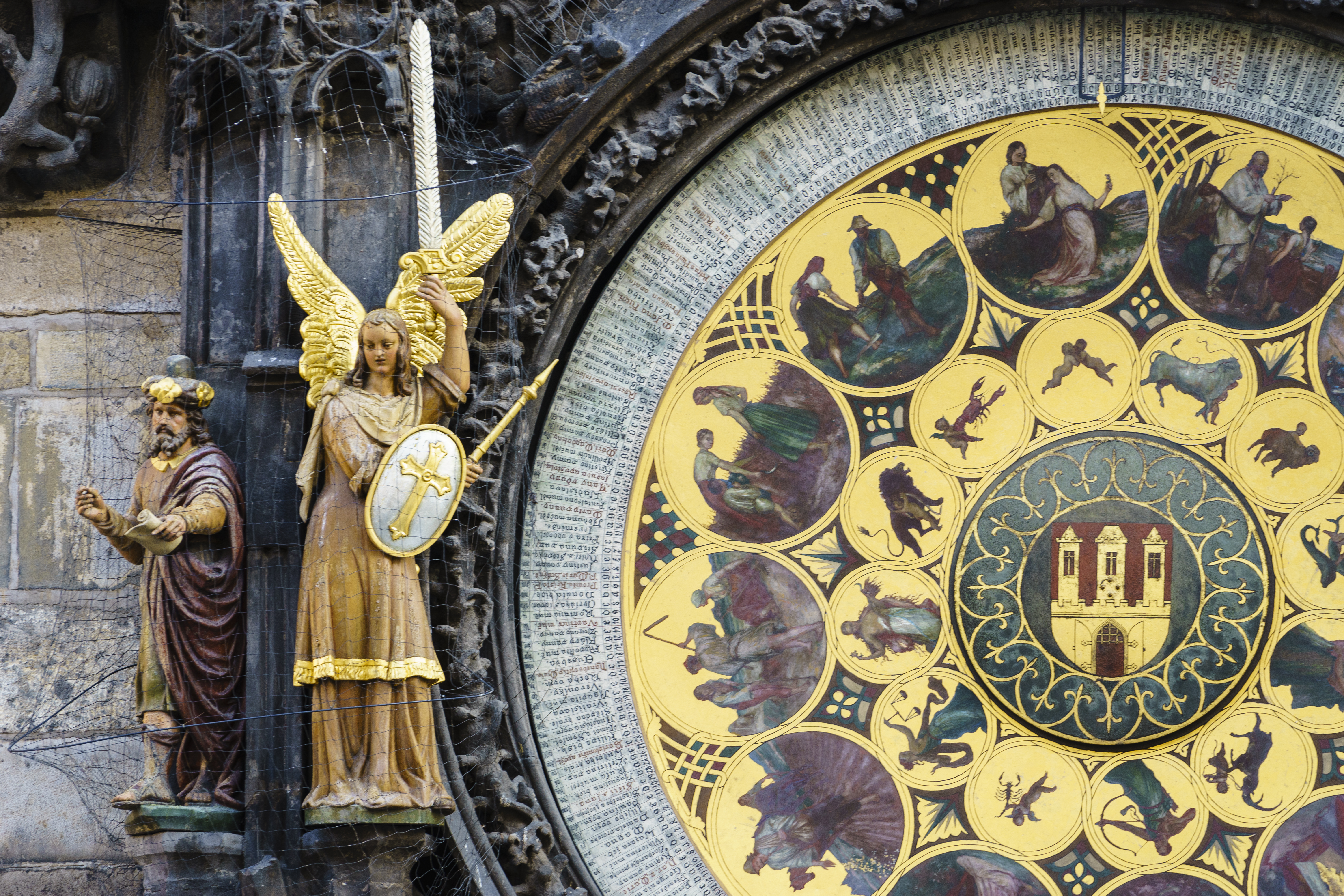 The Astronomical Clock face on the Old Town Hall, Old Town Square, Prague