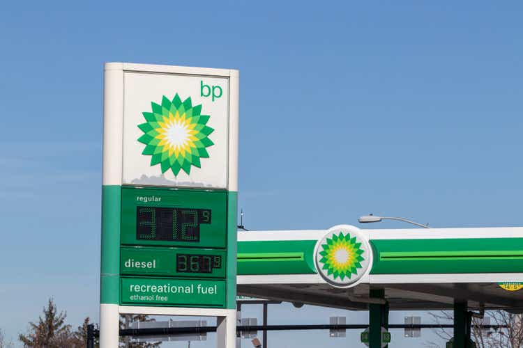 BP Retail Gas Station. BP and British Petroleum is a global British oil and gas company headquartered in London.