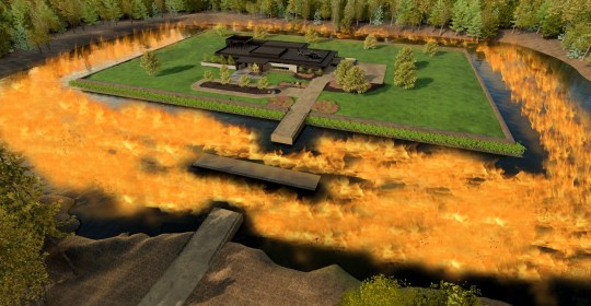 Flaming moat around a billionaire bunker