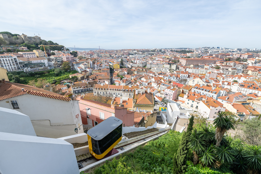 The funicular overlooks the city of Lisbon and has free rides