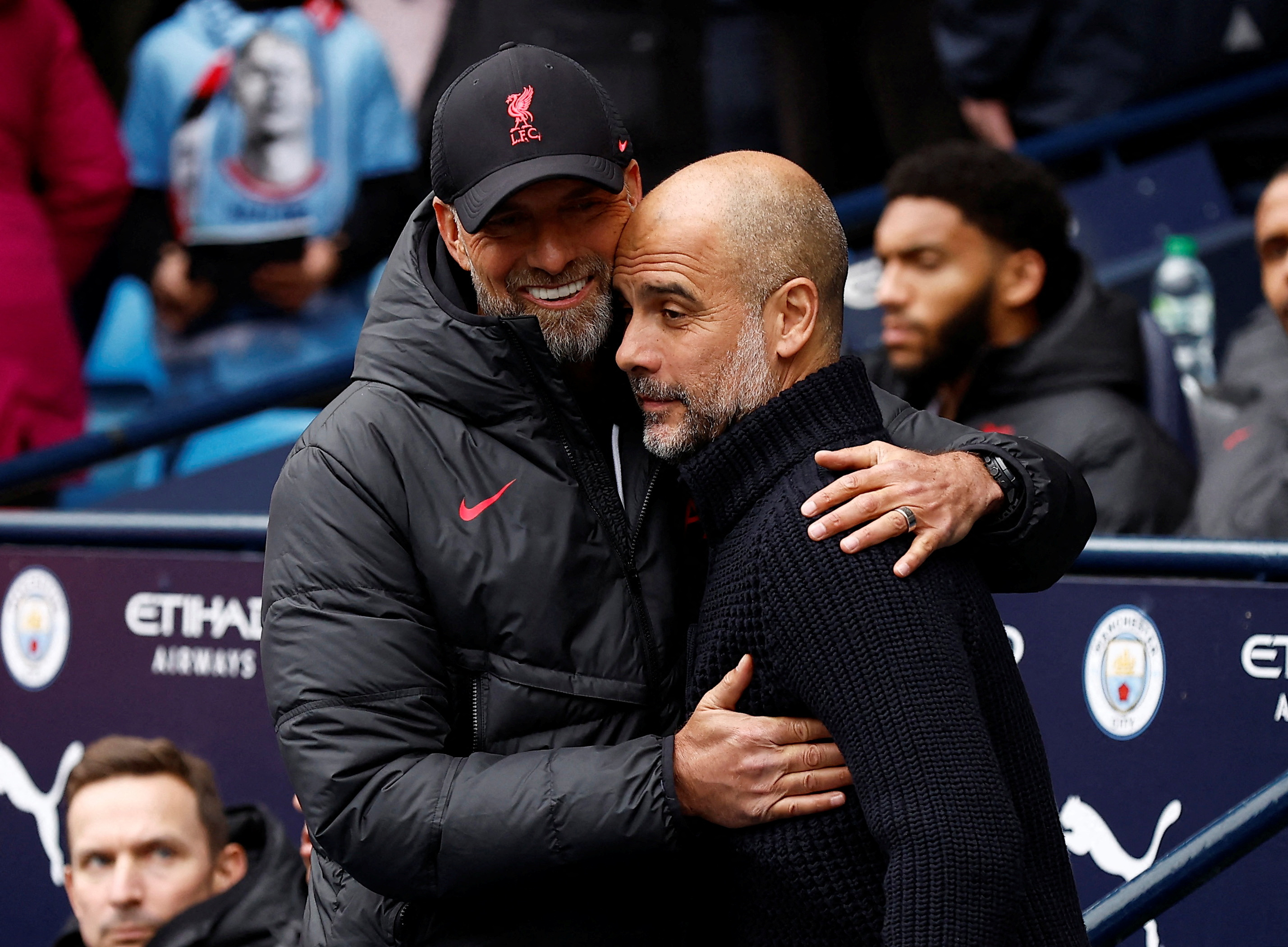 Either Liverpool chief Jurgen Klopp or Man City manager Pep Guardiola might not be smiling like this come Sunday evening