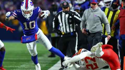 The Buffalo Bills play the Kansas City Chiefs in an NFL playoff US football game