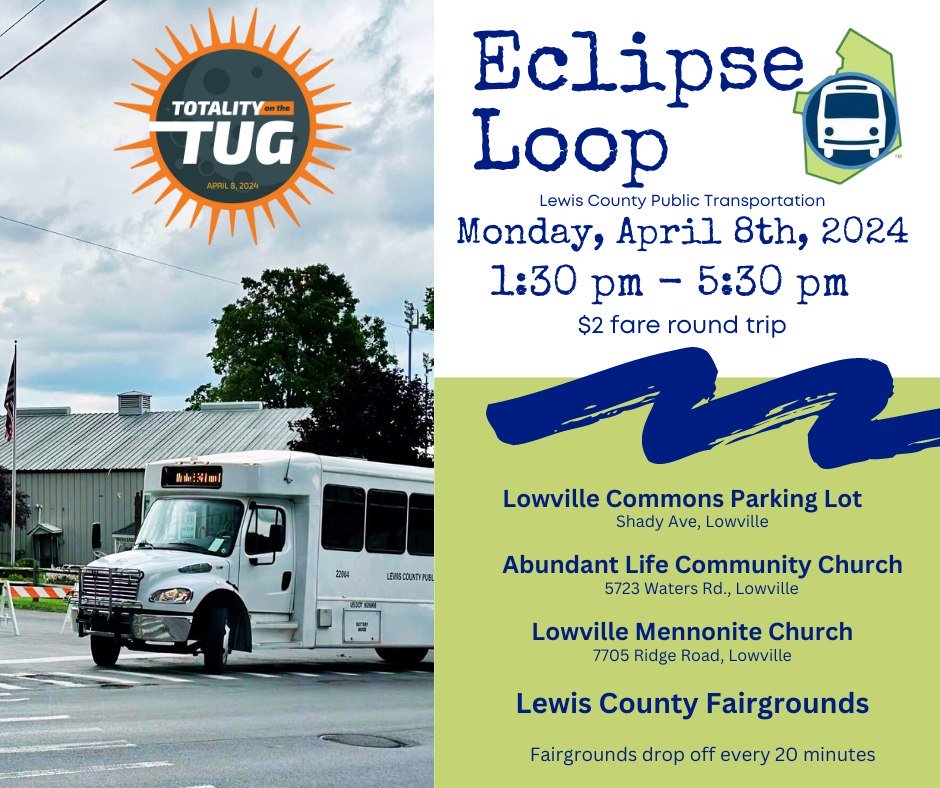 Lewis County Public Transportation Eclipse Bus Route April 8 2024