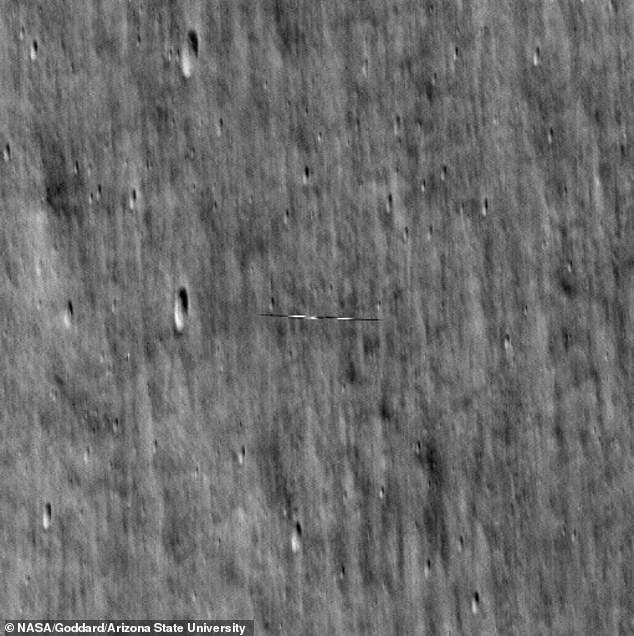 For their second encounter, the LRO was only about 2.5 miles above Danuri. Once again, though, the photo it captured was stretched out because of their relative speeds.