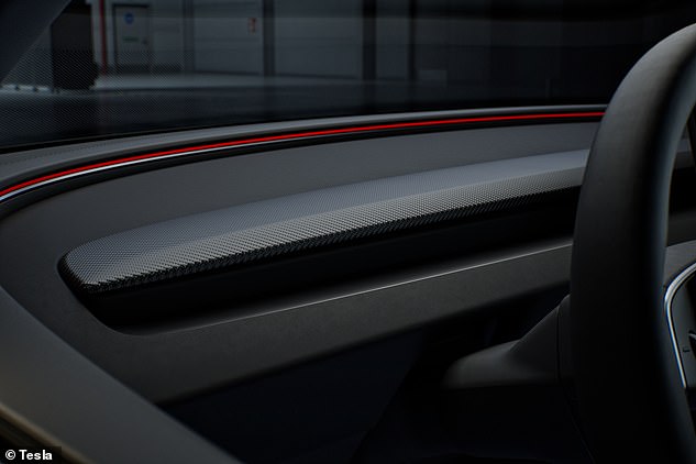 The Performance model also comes with carbon-fibre detailing - with Tesla's first ever special carbon weave