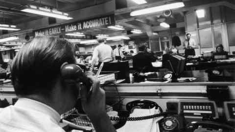 Journalists at work in the editorial offices of the Daily Express in the late 1960s