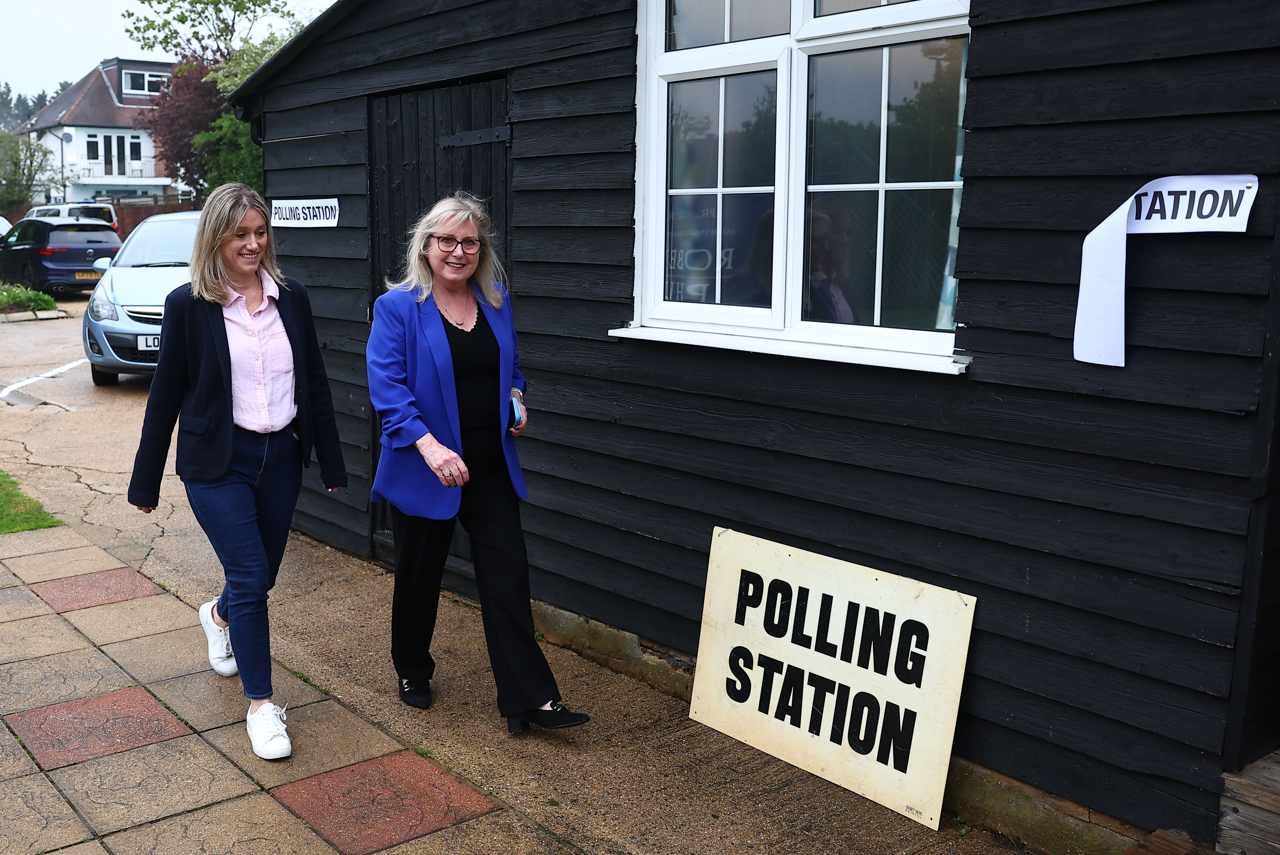 Susan Hall, Conservative Mayoral Candidate arrives with her daughter Louise Staite, at a polling station in Hatch End