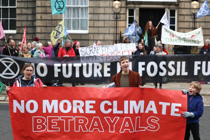 Climate activists protest outside Bute House, residence of Scotland’s first minister, last month